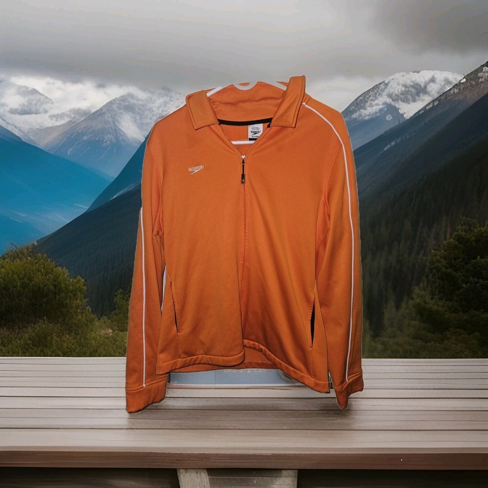 Speedo Streamline women's warm-up Zip jacket‎  orange white,  Fleece Lined Sz XL